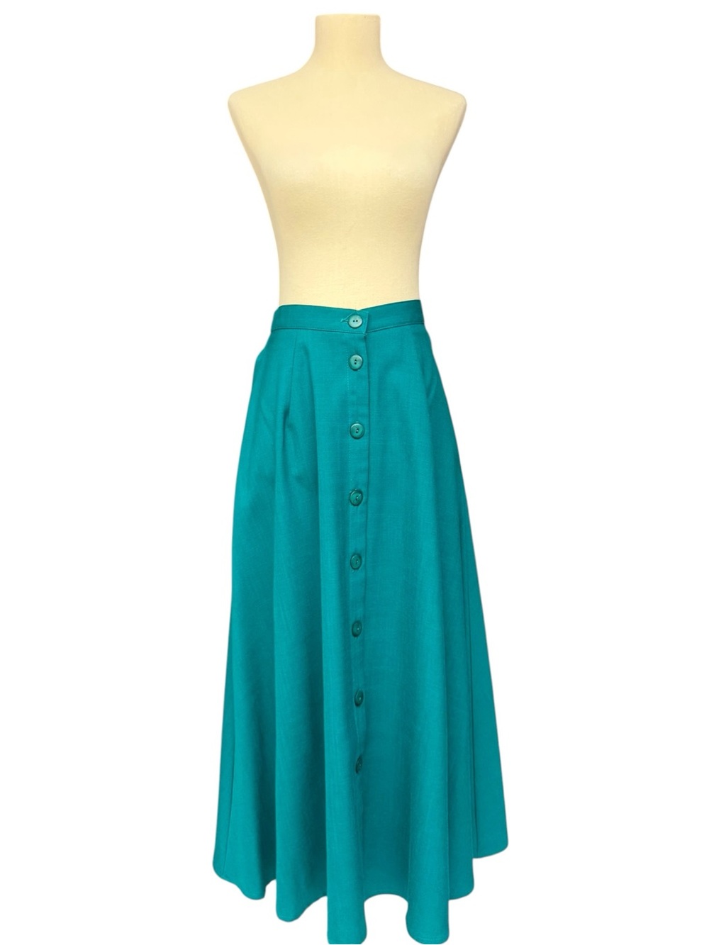 Vintage Norton McNaughton Teal Button Front Maxi Skirt Size 10